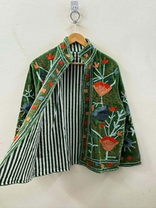Handmade Suzani Embroidered Breathable Cotton Velvet Quilted Reversible Eco-Friendly Vintage Ethnic Women's Jacket - Product Image 4