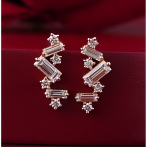 14K Gold Baguette Round 0.99 CT Lab Grown Diamond Zigzag Stud <b>Earrings</b> - Product Image 5