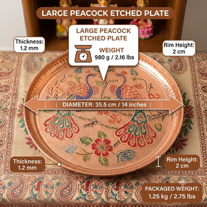 Ensemble de thali en cuivre fait main pour la Pooja, assiette traditionnelle pour la Puja, cadeau pour le festival Diwali, thali Aarti, décoration pour le temple à domicile, vente en gros - Product Image 5