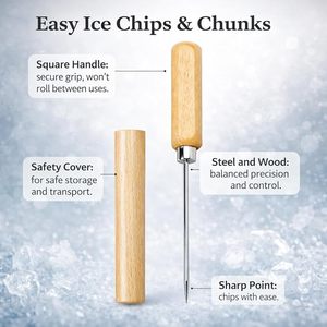 Customizable Logo Eco-Friendly Reusable Portable Solid Wood & Stainless Steel 15CM <b>Ice</b> <b>Picks</b> Anti-Slip Bar & Kitchen Tool - Product Image 5