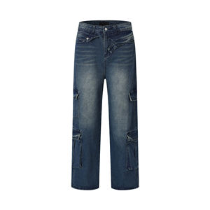 Jeans de Mezclilla Cargo de Cintura Alta para Hombre, Corte Holgado, Estilo Utilitario, Lavado a la Piedra, para Otoño - Product Image 1