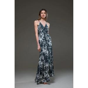 เดรสยาวพิมพ์ลายดอกไม้สไตล์ลำลองสำหรับผู้หญิง แขนยาว คอวี เหมาะสำหรับใส่ไปเที่ยวชายหาด พร้อมสายผูกเอวแบบธรรมชาติ เป็นมิตรต่อสิ่งแวดล้อมสำหรับฤดูร้อน - Product Image 2