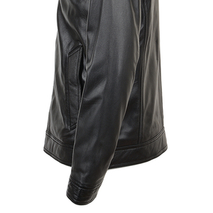Men's Black Genuine <b>Leather</b> <b>Jacket</b> Stand Collar Zipper Closure Windproof OEM Service <b>Leather</b> <b>Jacket</b> Available For Online Sale - Product Image 4