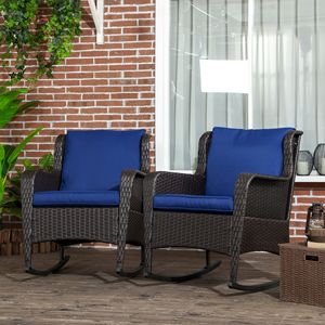Sedia a dondolo in vimini blu scuro con struttura in acciaio e cuscini girevoli per patio e giardino - Product Image 2