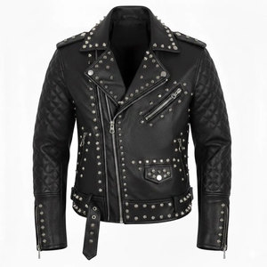 Veste en cuir d'hiver pour homme de haute qualité avec strass, style motard brillant, manches longues, fermeture éclair sur le devant, manteau de mode urbaine - Product Image 1