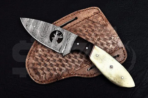 มีดล่าสัตว์เหล็กดามัสกัสแบบ OEM พร้อมด้ามจับทำจากกระดูกอูฐ, ใบมีดคงที่สำหรับตั้งแคมป์และกิจกรรมกลางแจ้ง EDC พร้อมปลอกหนัง - Product Image 2