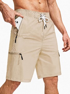 Shorts cargo à séchage rapide pour hommes, couleur unie, style sportif, pour la plage et la baignade, avec poches zippées - Product Image 4