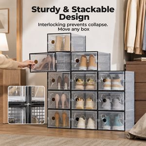 Scatola Portascarpe Impilabile in Plastica Trasparente, Confezione da 10/15, Organizzatore Pieghevole per Esposizione di Sneaker - Product Image 3