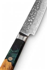 Cuchillo de chef japonés hecho a mano de acero de Damasco con mango de madera de resina verde, forja DIY OEM Iron Crown - Product Image 2
