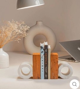 Porte-livres en bois naturel 20x20 cm avec base en marbre, support décoratif pour étagère, maison, bureau, table, au meilleur prix abordable - Product Image 4