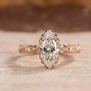 IGI Certified DEF Color VS VVS Clarity 10K 14K 18K Solid Gold Antique Marquise Lab Grown Diamond Art Deco Designer Wedding Ring - Product Image 3
