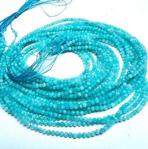 TASBIYA GEMS Amazonite Gemstone 2mm Faceted Round <b>Blue</b> Beads Ready to Ship for <b>Necklace</b> Making - Product Image 1