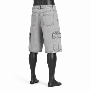 Custom Men's Denim Cargo Jorts Washed Grey Baggy Jean Shorts Streetwear Oversized Cargo Denim Shorts OEM ODM Manufacturer - Product Image 5