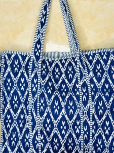 Handmade Quilted <b>Tote</b> <b>Bag</b> | Navy <b>Blue</b> & White Geometric Cotton Shoulder <b>Tote</b> <b>Bag</b> | Large Everyday Shopping & Travel <b>Tote</b> <b>Bag</b> - Product Image 5