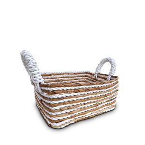 Cesta de Almacenamiento Rectangular Moderna de Seagrass Ecológica con Asa en Color Natural y Blanco - Product Image 2
