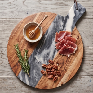 Planche à découper artisanale en bois d'acacia avec marbre bicolore, outil de cuisine unique et durable pour fruits et couteaux, idéale pour la maison et l'hôtellerie - Product Image 2