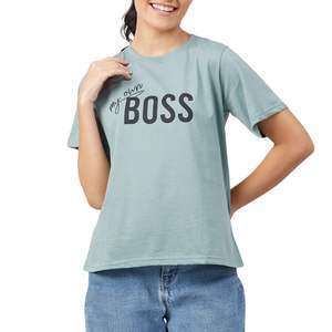 Camiseta de Algodón para Mujer con Logotipo Personalizado, Manga Corta, Cuello Redondo, Estampada, Informal, con Diseño Gráfico, Venta al Por Mayor OEM - Product Image 1
