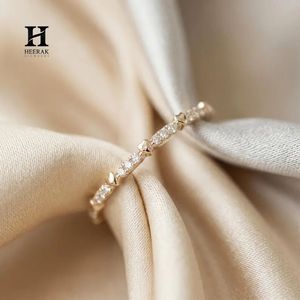 Minimalist Heart Diamond Band 14K Yellow Gold Pavé Matching Wedding <b>Ring</b> <b>Thin</b> Stackable Promise <b>Ring</b> Custom Fine Jewelry - Product Image 1