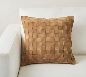 Funda de Cojín Cuadrada de Gamuza con Diseño de Patchwork, Cosida a Mano, Decoración Moderna para el Hogar - Product Image 1