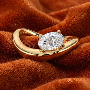 Bague Vague Fluide Plaqué Or 18K – Élégante Bague Ovale Ornementale – Bague « Vague Infinie » Dorée – Solitaire Moderne en Or Jaune - Product Image 2