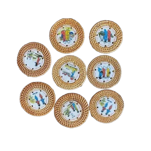 Natural Rattan and <b>Ceramic</b> Drink <b>Coaster</b> Made in Vietnam Handmade Beverage Cup Holder for Home Decor - Product Image 3