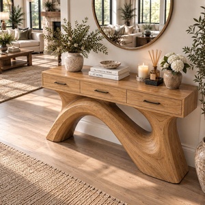 Mesa Consola de Madera, Mesa de Entrada Moderna, Mesa de Pasillo de Madera Reciclada, Mesa Consola de Entrada Rústica Hecha a Mano con Cajones - Product Image 5