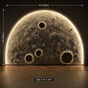 Instalación de Arte Mural de Luna en Fibra de Vidrio, Escultura Realista de Superficie Lunar, Retroiluminación LED Blanco Cálido, Fondo Celestial para Bodas - Product Image 4