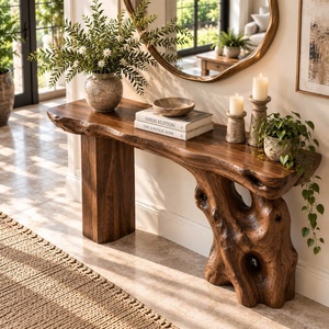 Table d'entrée rectangulaire en bois faite à la main, table de canapé moderne et minimaliste, idéale pour les meubles dans les salons et les couloirs - Product Image 2