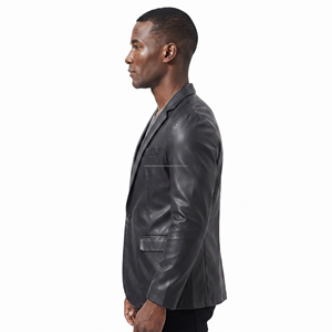 Men's Black PU Leather Blazer Slim Fit Single Button Turn-down Collar Front Logo Waterproof <b>Smart</b> <b>Casual</b> <b>Jacket</b> Winter Wear - Product Image 3