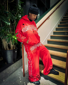 ชุดเซ็ตเสื้อผ้าผู้ชายแบบมีฮู้ด ผ้าไนลอนปักลาย พร้อมกางเกงขาบาน สองชิ้น - Product Image 3