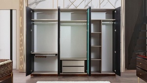 Luxury Modern <b>Solid</b> Teak <b>Wood</b> Bedroom Set King Size Bed with Mirrored Wardrobe 2 Nightstands and Designer <b>Dressing</b> <b>Table</b> Set - Product Image 6