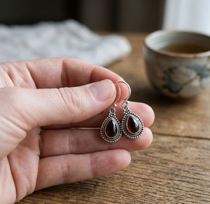 925 Sterling Silver Garnet Teardrop <b>Dangle</b> <b>Earrings</b> Vintage Boho Handmade Women Jewelry Rose <b>Gold</b> Yellow <b>Gold</b> Plated <b>Earring</b> her - Product Image 2