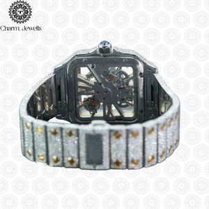 Montre de luxe pour homme Charm_Jewells en acier inoxydable, boîtier rond de 40 mm, mouvement mécanique, cadran en verre, accents de diamants, bracelet en cuir - Product Image 3