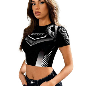 Custom Racing Crop Jersey Performance Fit Short Sleeve Motorsport Inspired Compression Crop <b>Top</b> for Teams Events Women’s Shirts - Product Image 4