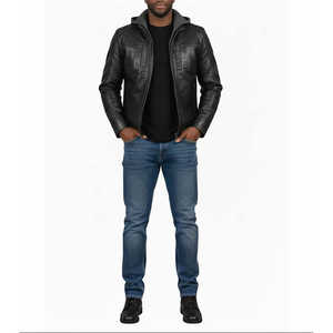 Chaqueta de Motero con Capucha Negra para Hombre Urban Legend Leathertex, Material de Cuero Resistente al Viento - Product Image 2
