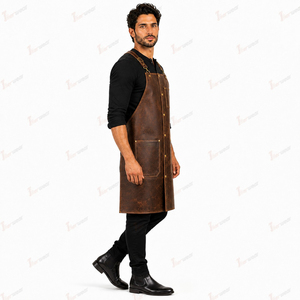 Tablier unisexe en cuir marron avec poches, fermeture à boutons-pression, impression en relief, manches courtes, pour restaurant et bar - Product Image 4