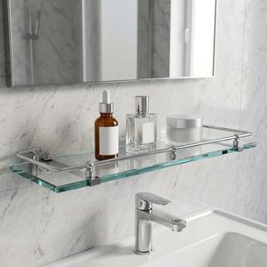 Étagère de rangement murale pour salle de bain, design moderne, en laiton, à un seul niveau, finition chromée - Product Image 1