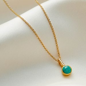Collar de Ónix Verde, Plata de Ley 925, Chapado en Oro de 14K, Regalo de Cumpleaños para Ella, Noviembre/Deciembre - Product Image 3