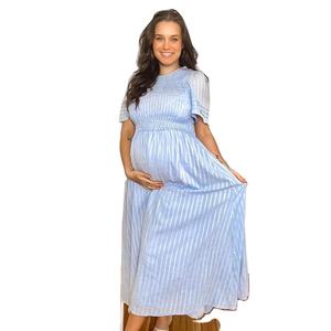 Vestido de Maternidad de Talla Grande para Lactancia, Tejido a Crochet, Liso, de Muselina, Color Sólido, Elegante, con Spandex, Largo, Maxi - Product Image 4