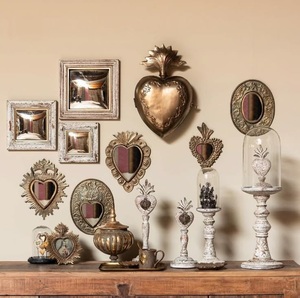 Sacred Milagro Heart Brass <b>Wall</b> Mirror <b>Set</b> Shabby Chic Traditional Home Decor Indoor Living Room Easter Ornament 100% Handmade - Product Image 1