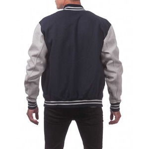 Custom Unisex Varsity <b>Jacket</b> Canvas Wool with <b>Leather</b> Sleeves Geometric Pattern Stand Collar Wholesale - Product Image 2