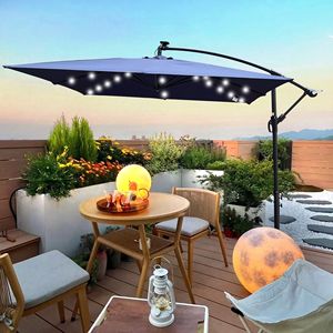 2,5x2,5 m quadrato esterno ad energia solare LED illuminato Patio ombrello impermeabile 8 costole a manovella Base trasversale per giardino piscina ombra mercato - Product Image 2