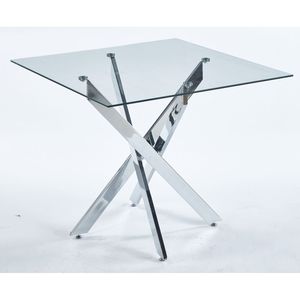 Moderno tavolo da pranzo quadrato 90x90x75cm con gambe in metallo incrociato e vetro temperato salvaspazio cucina e soggiorno gambe cromate - Product Image 3