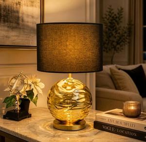 Golden Brass <b>Table</b> <b>Lamp</b> with Black Shade Round <b>Base</b> for Home Decoration - Product Image 3