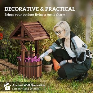 Classico Vaso a Pozzo dei Desideri in Legno Carbonizzato con Secchio Sospeso e Foro di Drenaggio per Giardino e Patio - Product Image 4