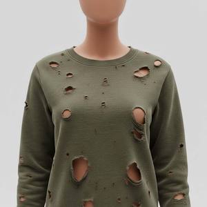 Sudadera de invierno con estampado desgastado estilo grunge Y2K, con agujeros, color verde oliva, estilo urbano, posapocalíptico - Product Image 4