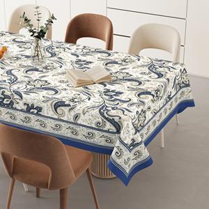 HappyKraft Handmade Floral Block Print Blue Cotton Rectangular <b>Table</b> <b>Cover</b> Eco-Friendly for Home & Hotel Use - Product Image 1