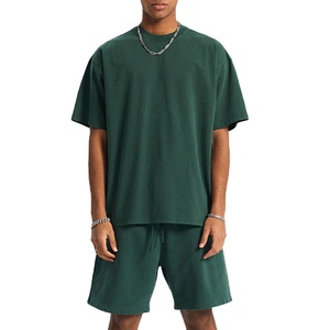 ชุดเซ็ตฤดูร้อนผู้ชายแบบ OEM สกรีนโลโก้ได้ เสื้อแขนสั้นผ้าฝ้ายระบายอากาศ กางเกงขาสั้น ชุดสองชิ้น - Product Image 1