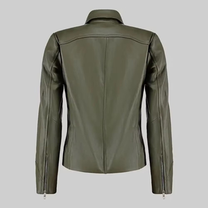 Blouson Moto en Cuir Vert Asymétrique Double Rider, Veste de Motard en Cuir Véritable Premium Imperméable à Col Montant, Hiver, Logo Frontal - Product Image 2