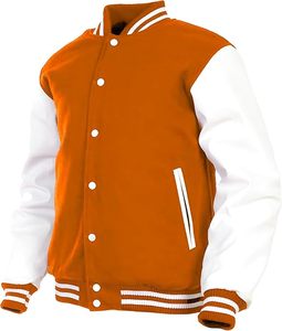 Veste universitaire pour homme orange et blanche avec fermeture boutonnée, style décontracté classique, col rabattu, matière polyester, vêtement d'automne - Product Image 5